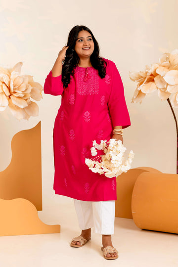 Rani Pink Solid Viscose Rayon Kurtis for Women - Lali Jaipur