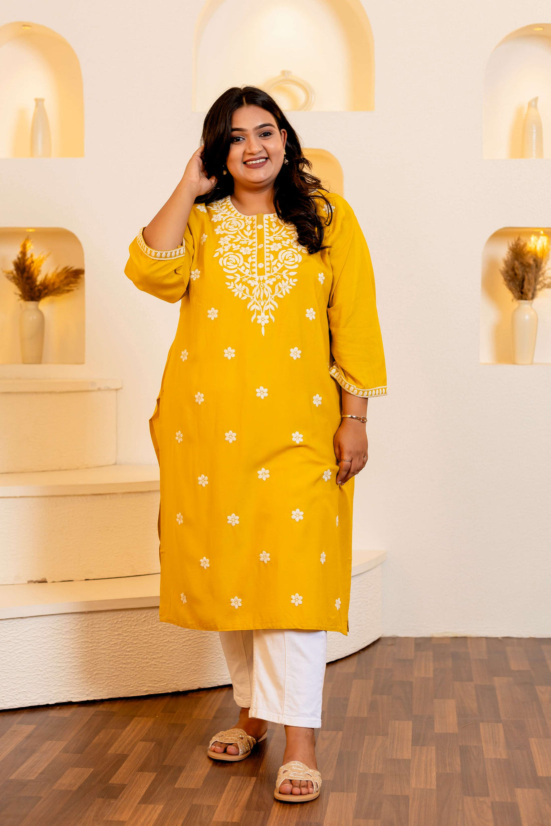 Mustard Viscose Rayon Solid Kurtis for Women - Lali Jaipur