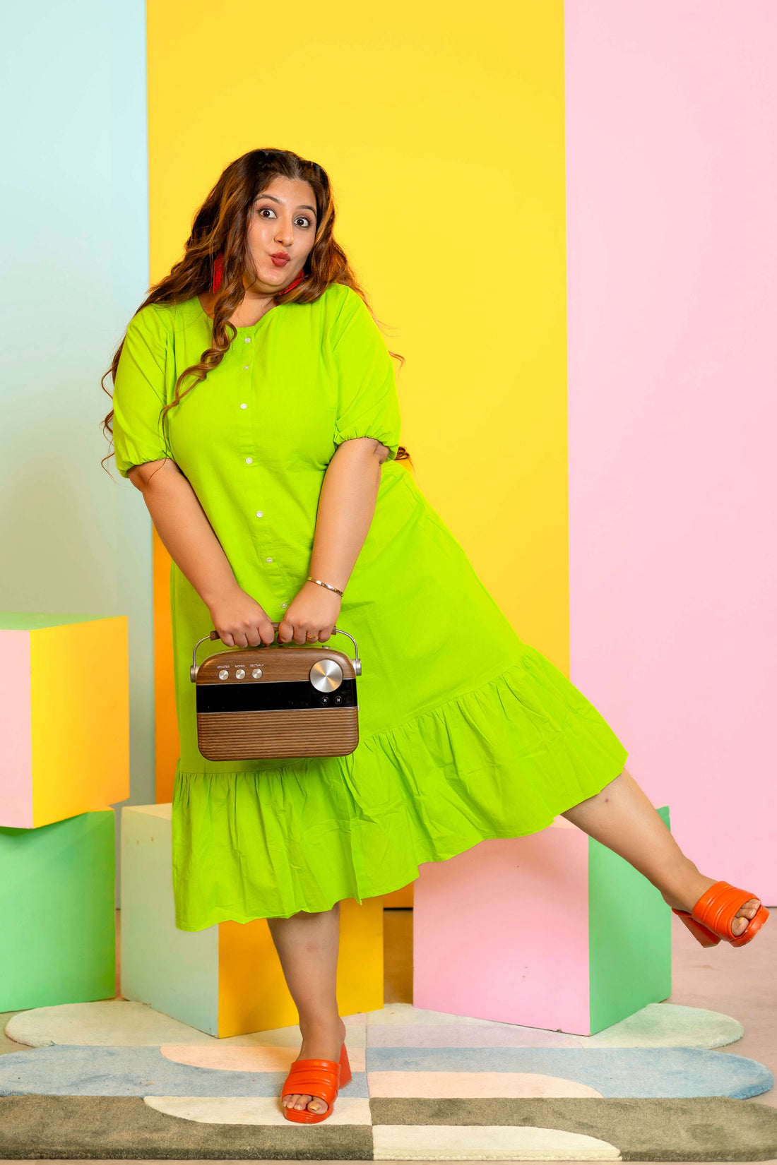 Green Cotton Solid Dresses for Women - LALI JAIPUR