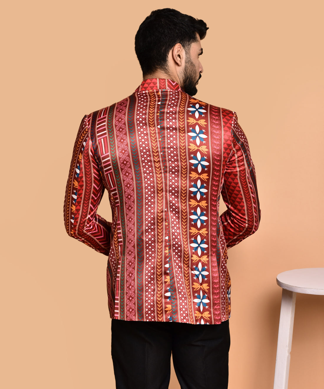 BOWLIFESTYLE Red Multi Cotton Blend Printed Blazer