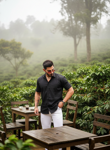 Mens Cotton Black Half Sleeve Shirt