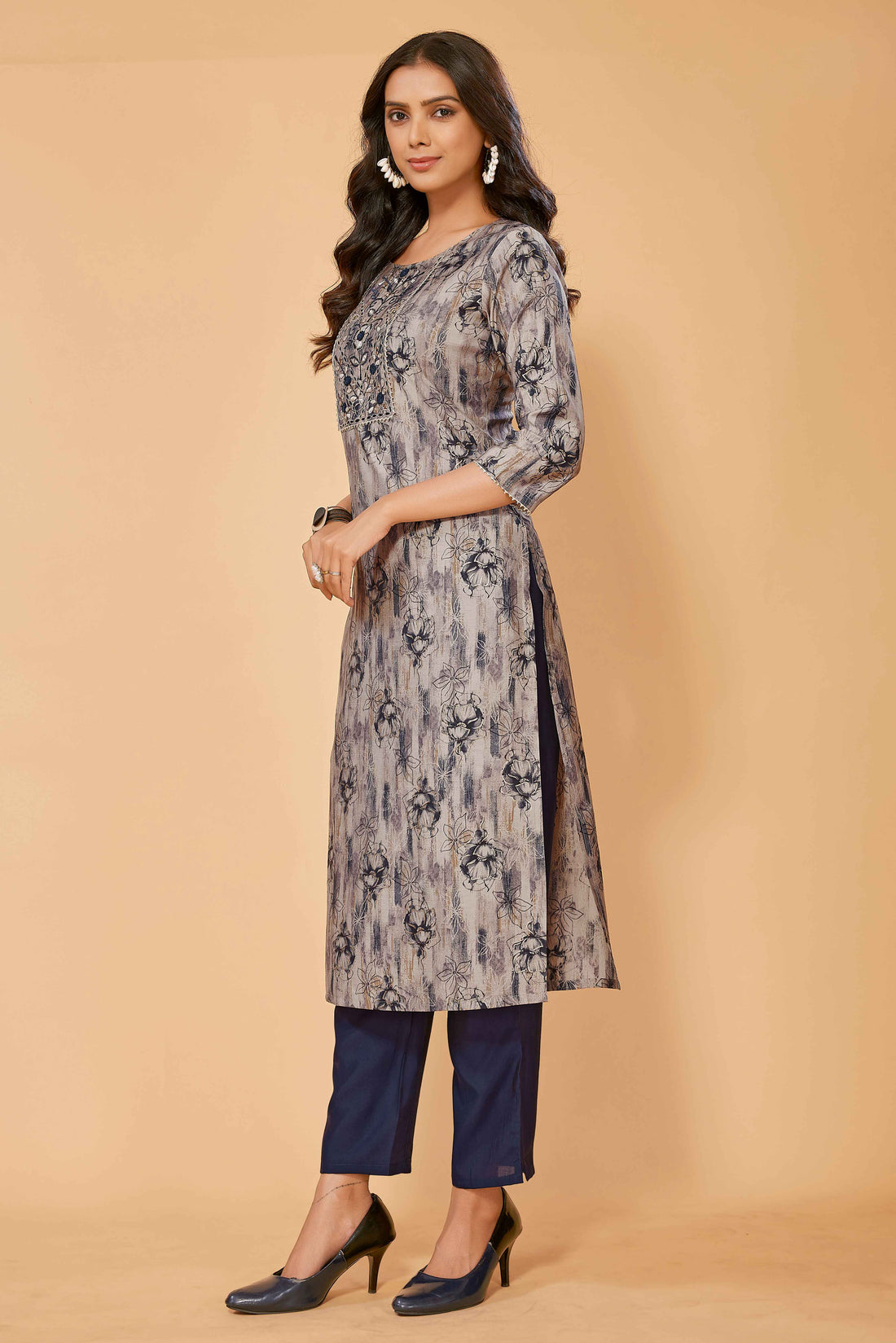 SUNDARNAARI Blue Kurta Set for Women | Printed Chanderi Cotton | Stylish & Elegant | Perfect for Festive & Daily Wear