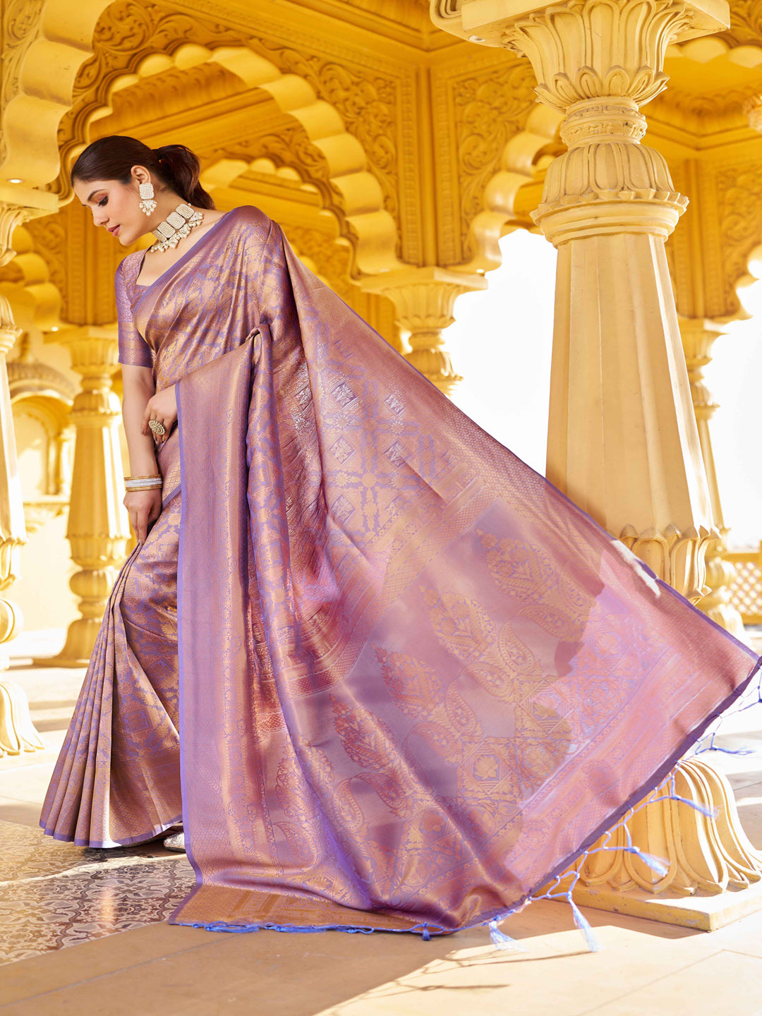 Swornof Womens Silk Saree With Blouse Piece - Purple