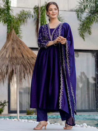Royal Blue Embroidered Silk Bland