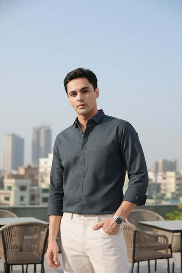 Mens Cotton Dark Grey Casual Wear Shirt