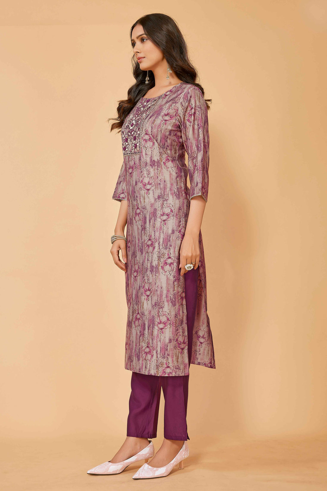 SUNDARNAARI Magenta Kurta Set for Women | Printed Chanderi Cotton | Elegant & Stylish | Perfect for Festive & Casual Wear