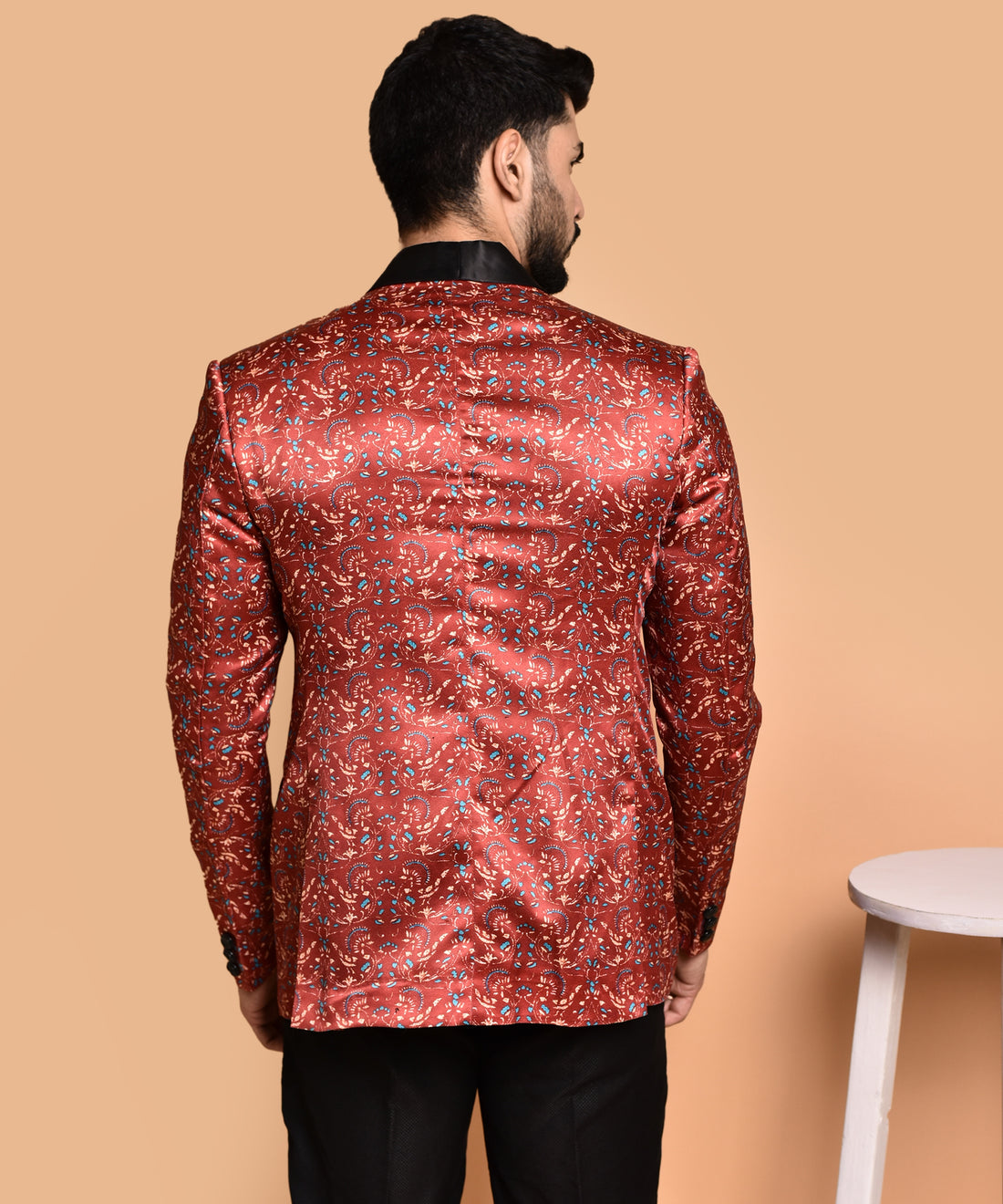 BOWLIFESTYLE Maroon Multi Cotton Blend Printed Blazer