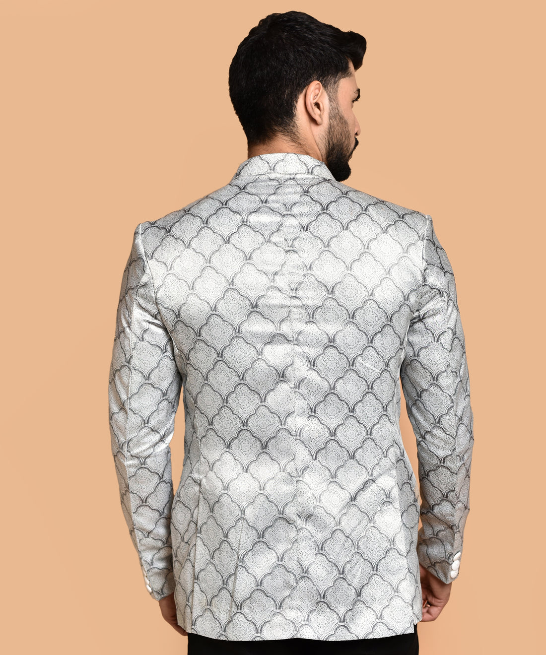 BOWLIFESTYLE Silver Cotton Blend Printed Blazer