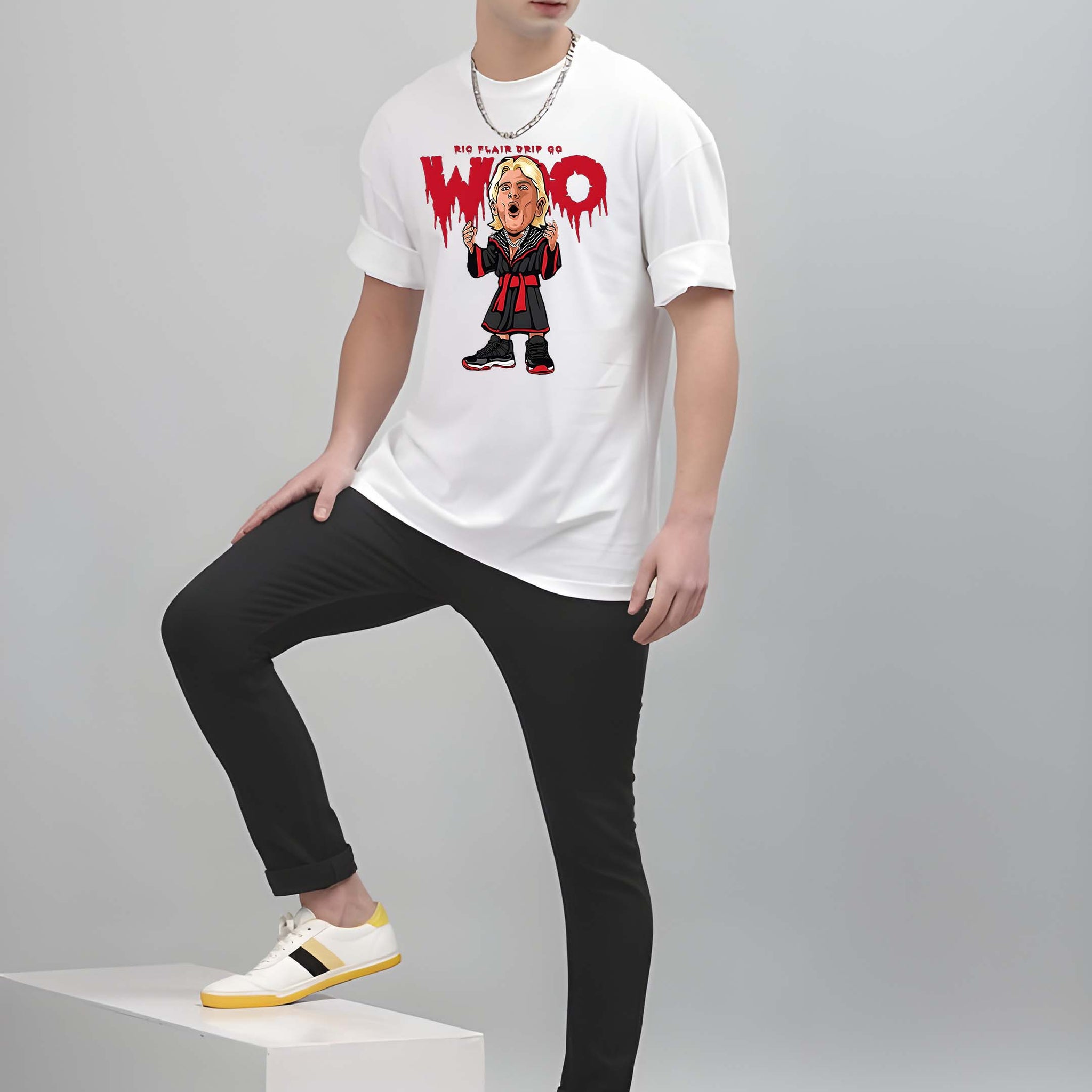 Kaido Men White Pure Cotton Over Size Printed Stylish T-Shirt