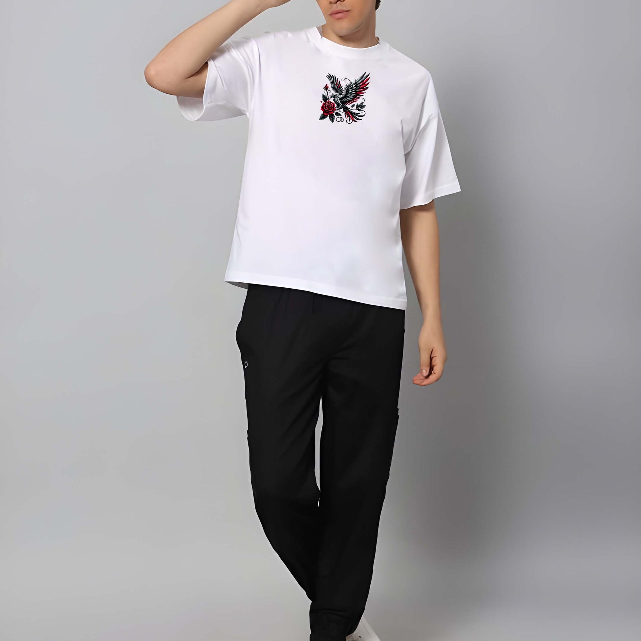 Kaido Men White Pure Cotton Over Size Printed Stylish T-Shirt