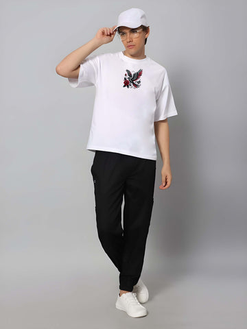 Kaido Men White Pure Cotton Over Size Printed Stylish T-Shirt