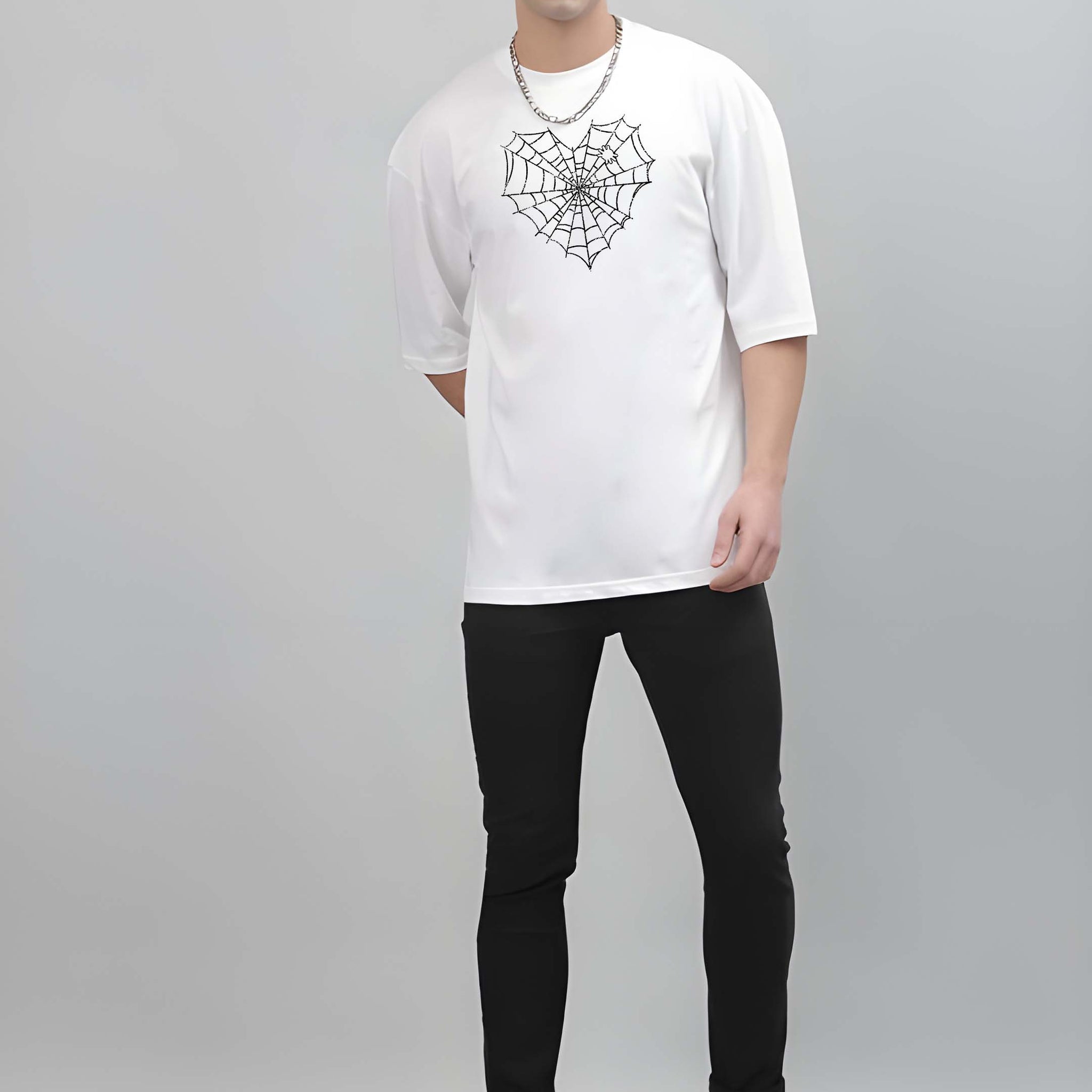 Kaido Men White Pure Cotton Over Size Printed Stylish T-Shirt