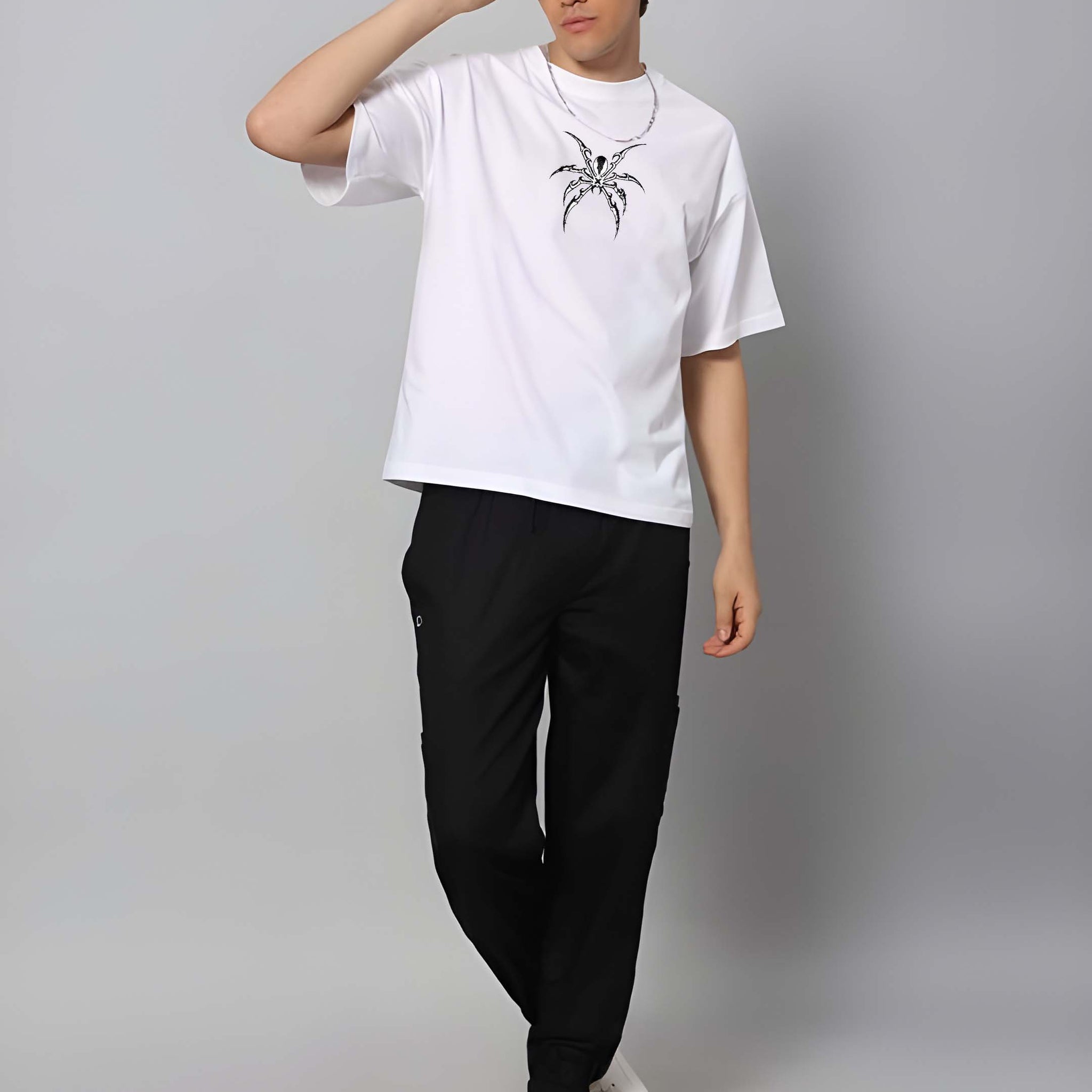 Kaido Men White Pure Cotton Over Size Printed Stylish T-Shirt