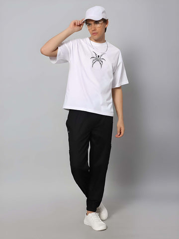 Kaido Men White Pure Cotton Over Size Printed Stylish T-Shirt