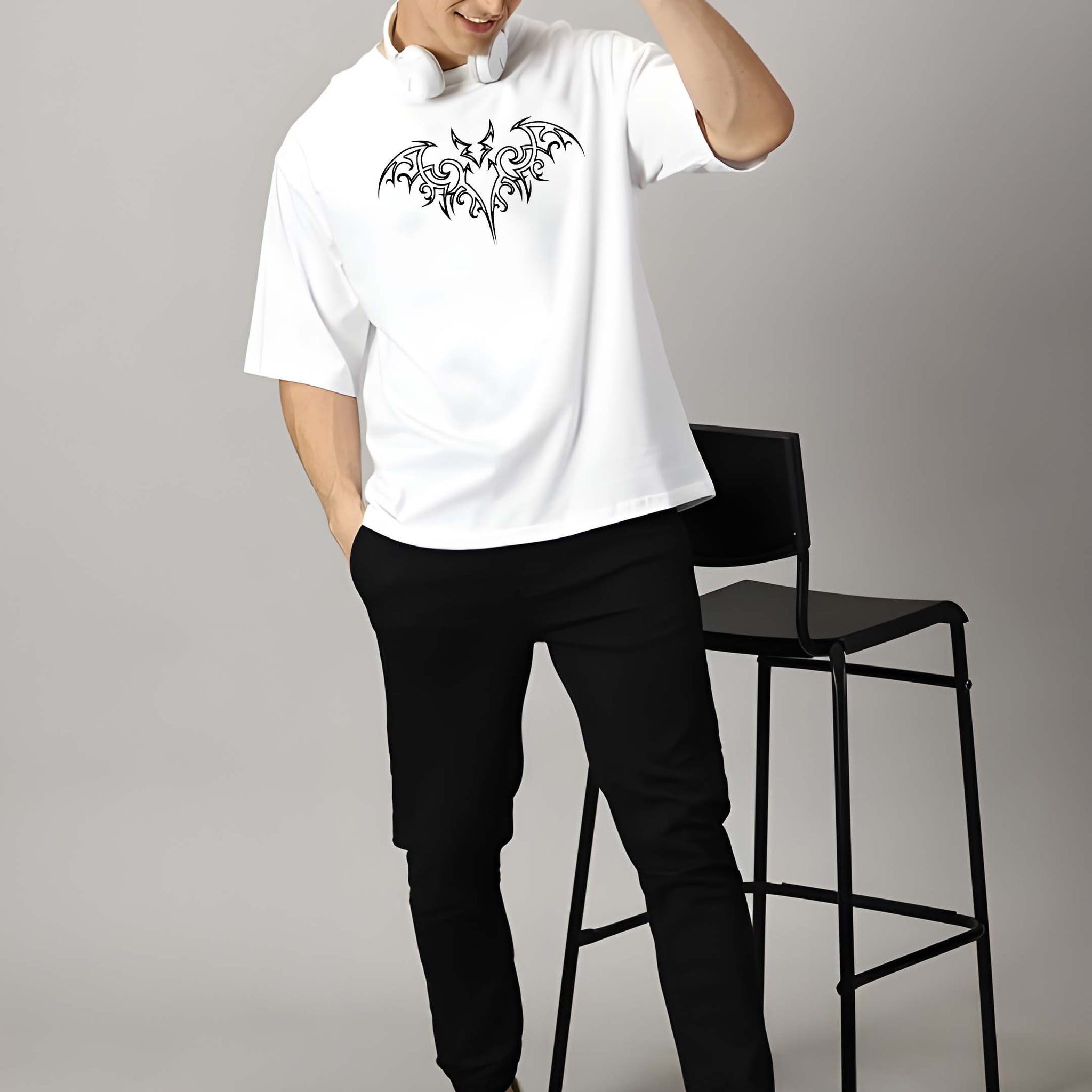 Kaido Men White Pure Cotton Over Size Printed Stylish T-Shirt