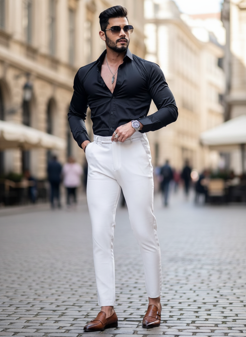 Mens Satin Black Casual Wear Shirt
