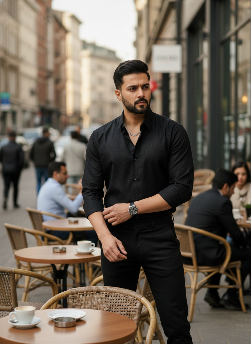 Mens Linen Black Casual Wear Shirt