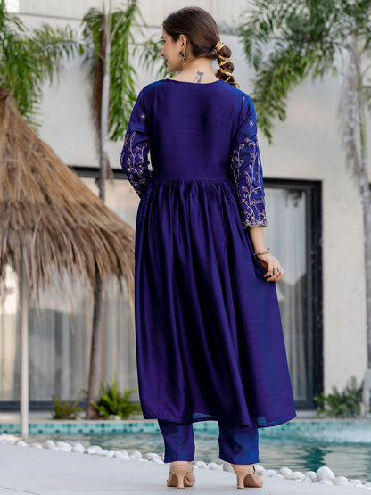 Royal Blue Embroidered Silk Bland