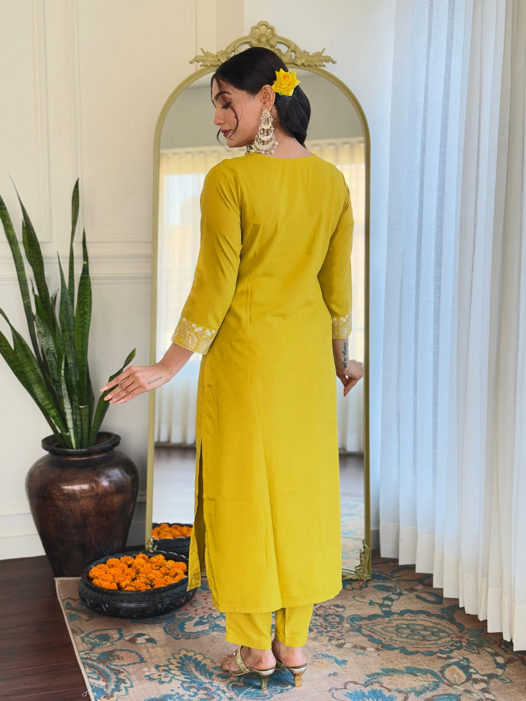 Women Yellow Embroidered Kurta