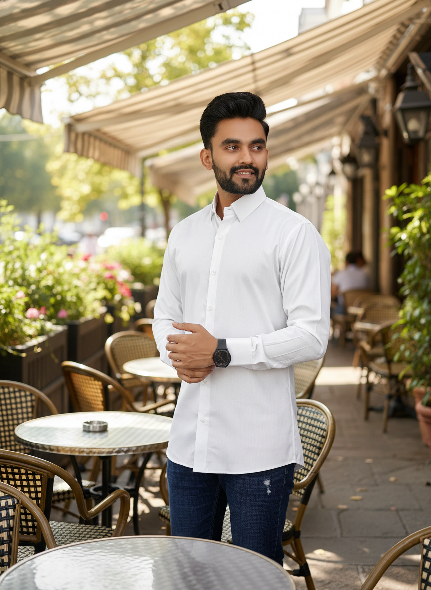 Mens Cotton White Casual Wear Shirt