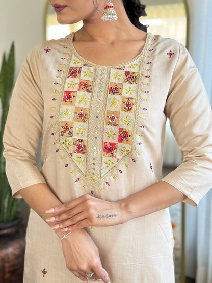 Beige Embroidered Kurta