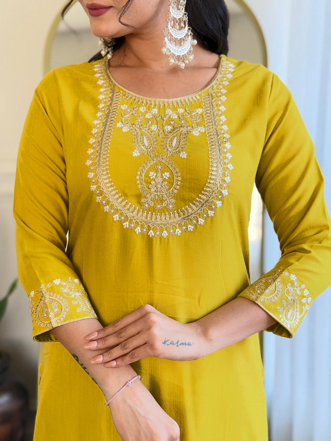 Women Yellow Embroidered Kurta