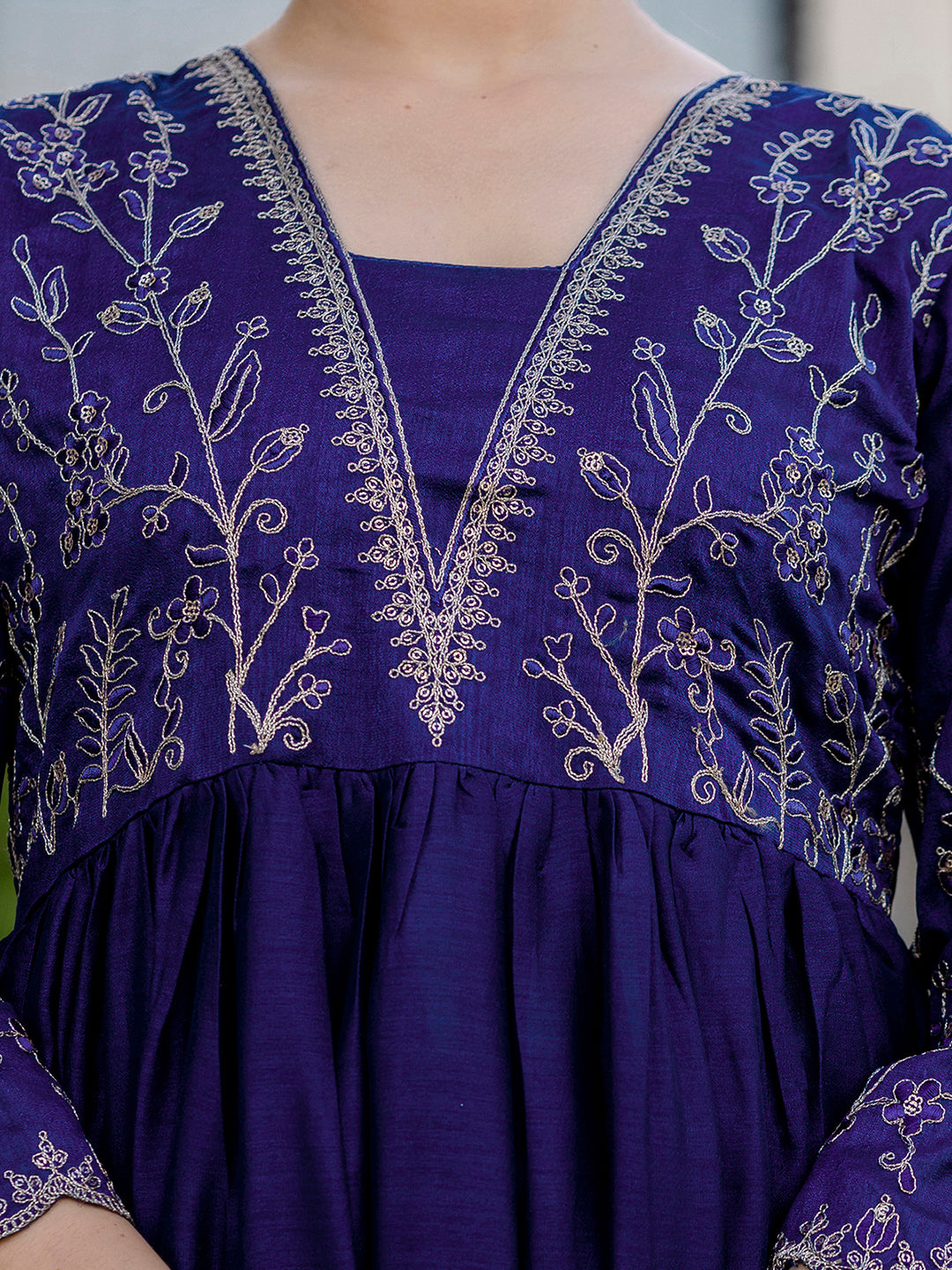 Royal Blue Embroidered Silk Bland