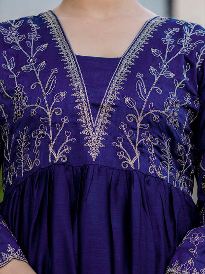 Royal Blue Embroidered Silk Bland