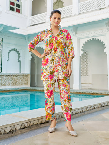 Floral Printed Rayon Co-Ords Set for Women | Vibe Vision