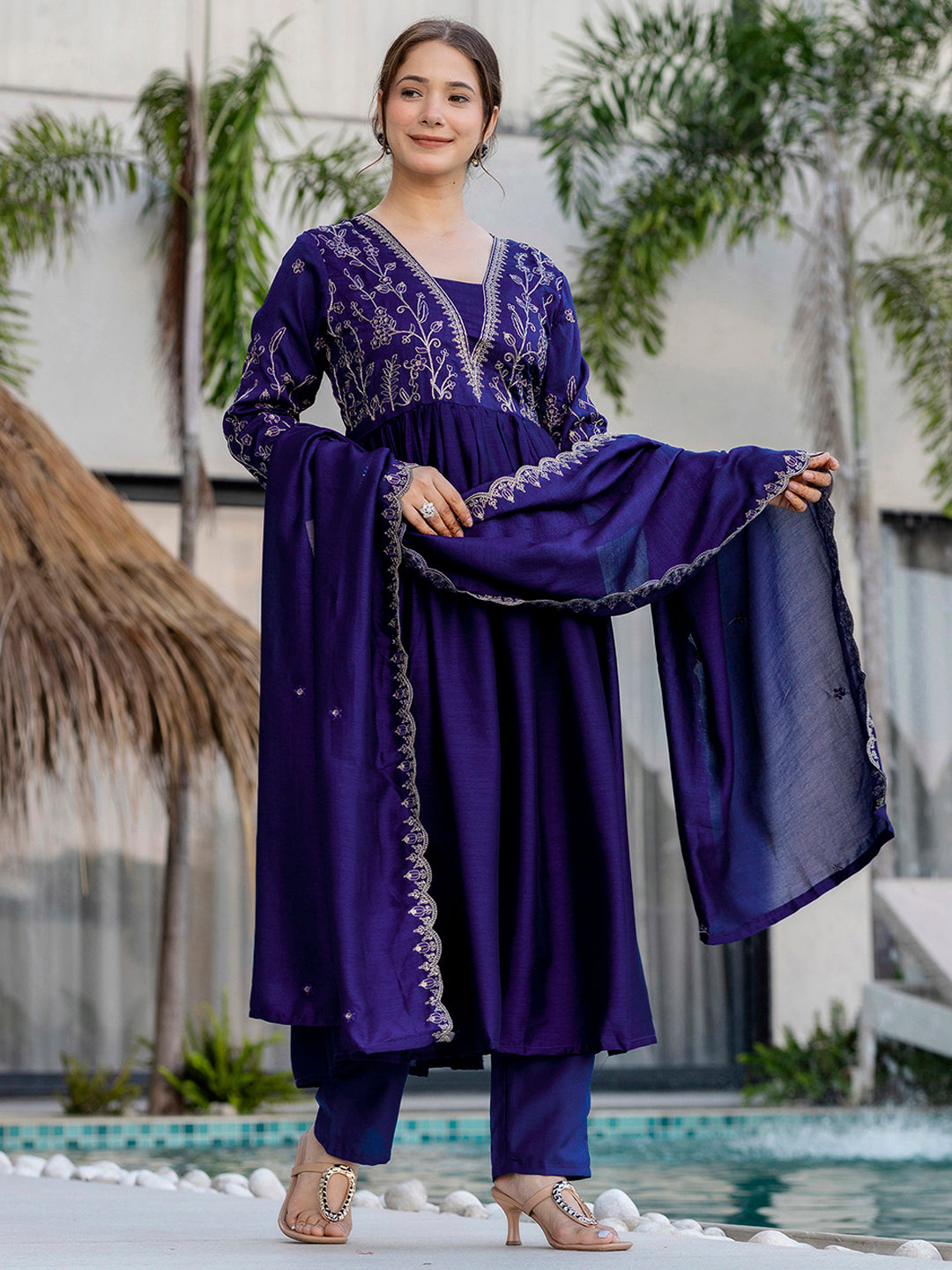 Royal Blue Embroidered Silk Bland