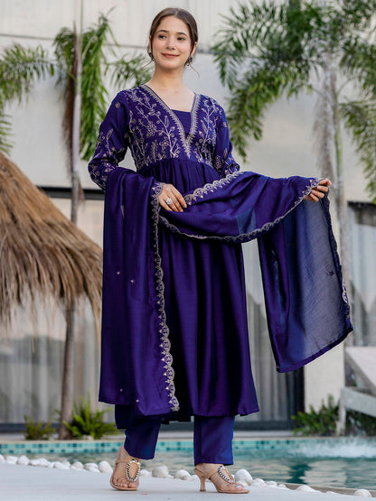 Royal Blue Embroidered Silk Bland