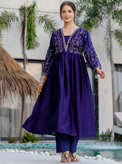 Royal Blue Embroidered Silk Bland