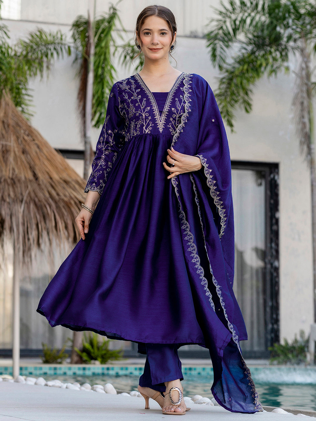 Royal Blue Embroidered Silk Bland