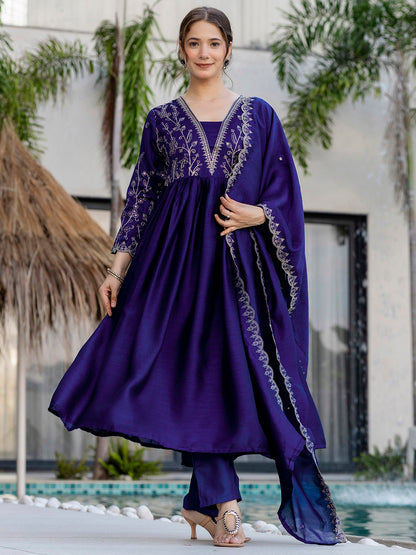 Royal Blue Embroidered Silk Bland