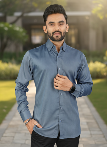 Mens Cotton Grey Casual Wear Shirt