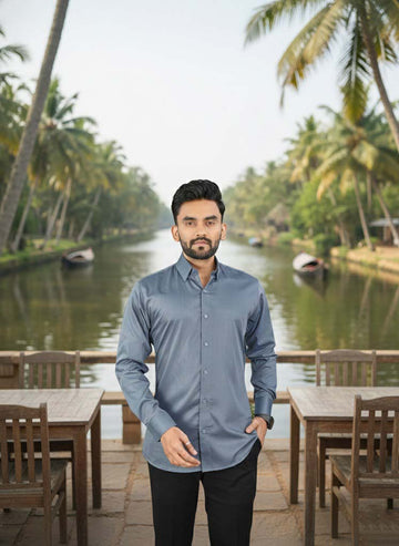 Mens Cotton Grey Casual Wear Shirt