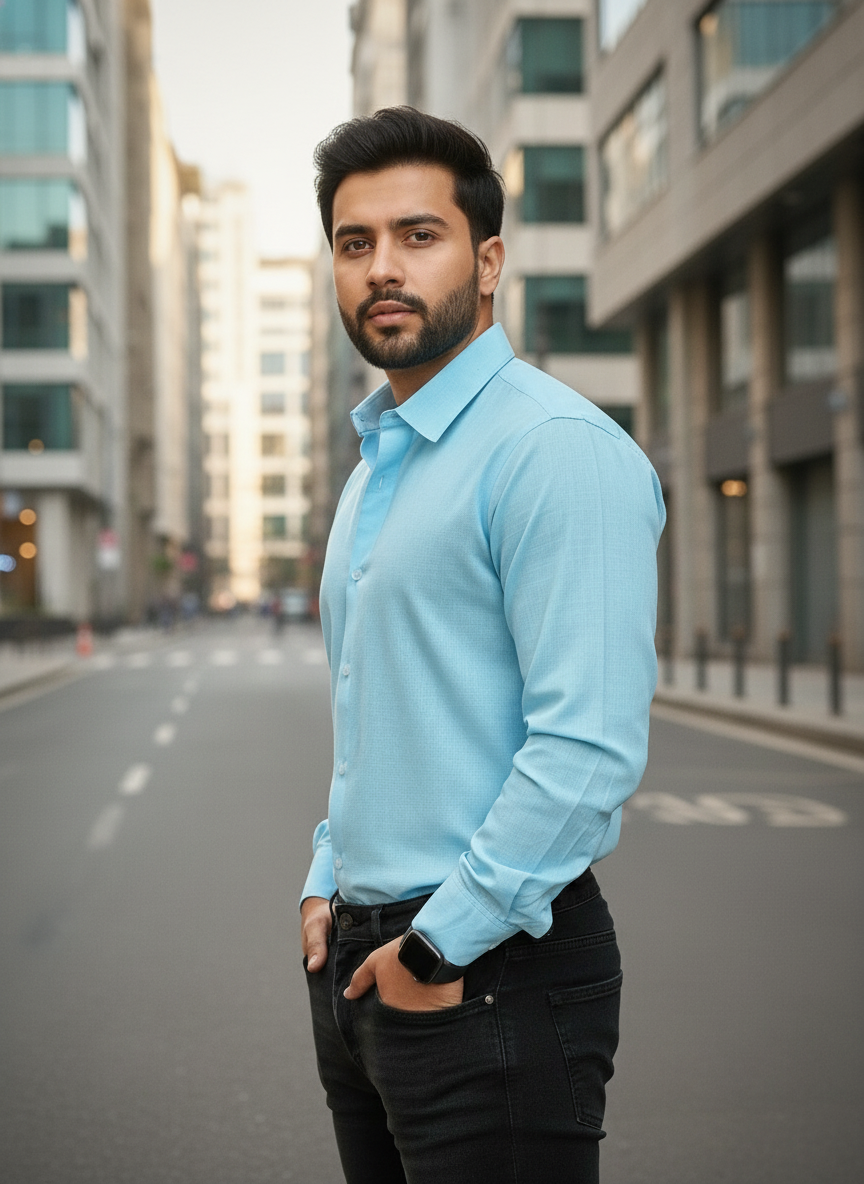 Mens Linen Blue Casual Wear Shirt