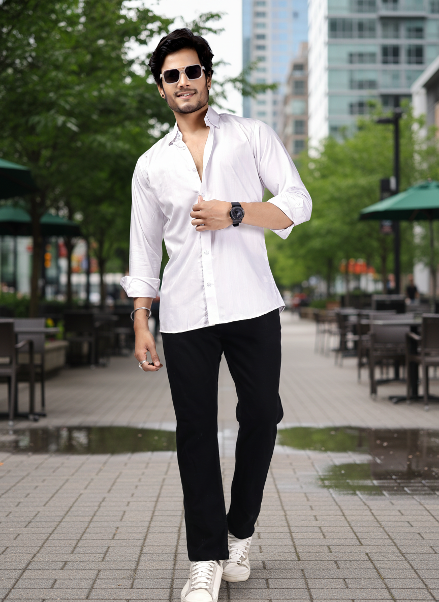Mens Cotton White Casual Wear Shirt