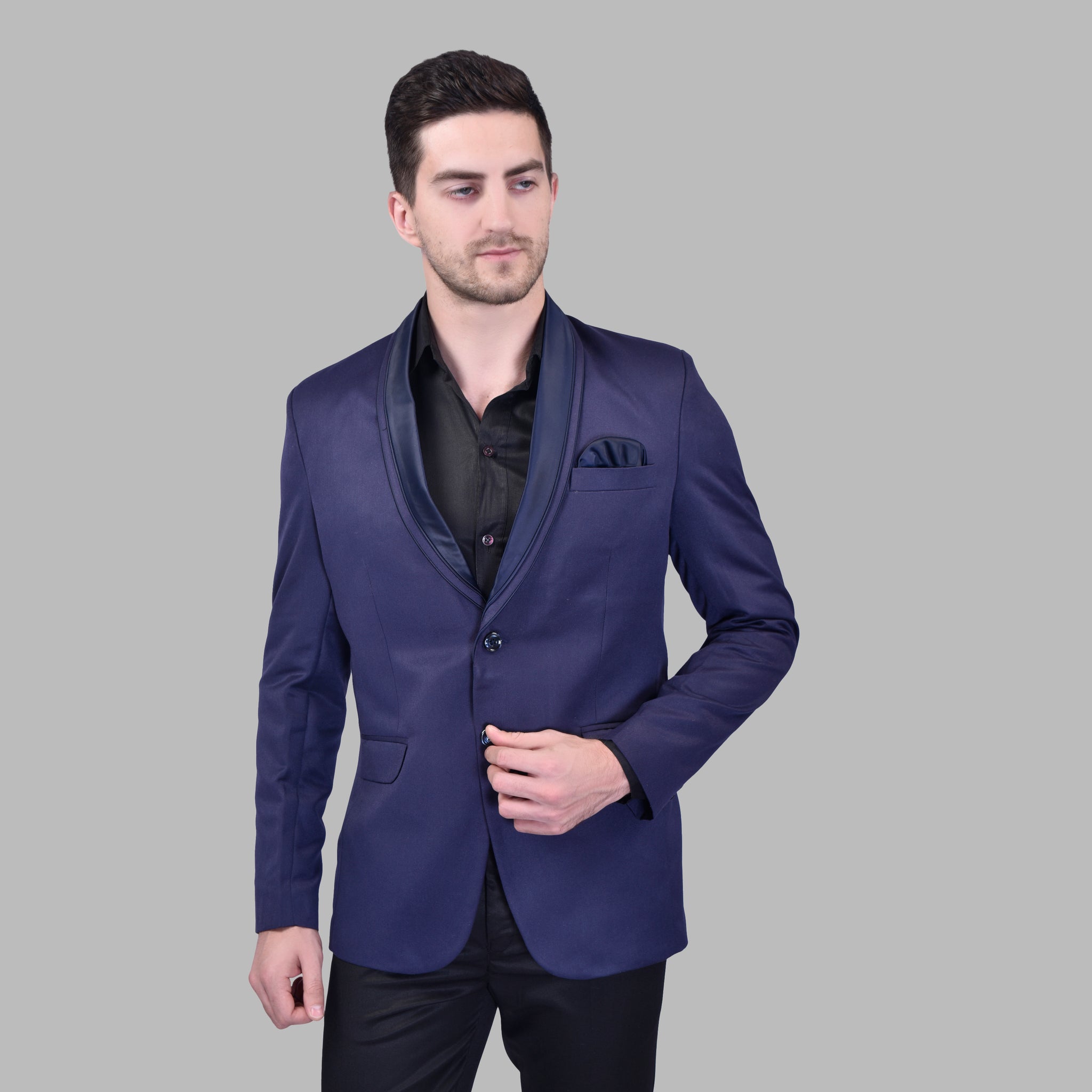 BOWLIFESTYLE Navy Cotton Blend Solid Blazer