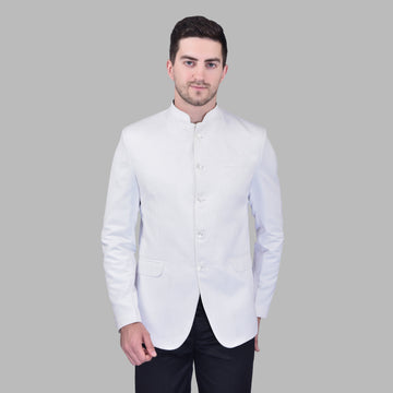 BOWLIFESTYLE White Cotton Blend Solid Blazer