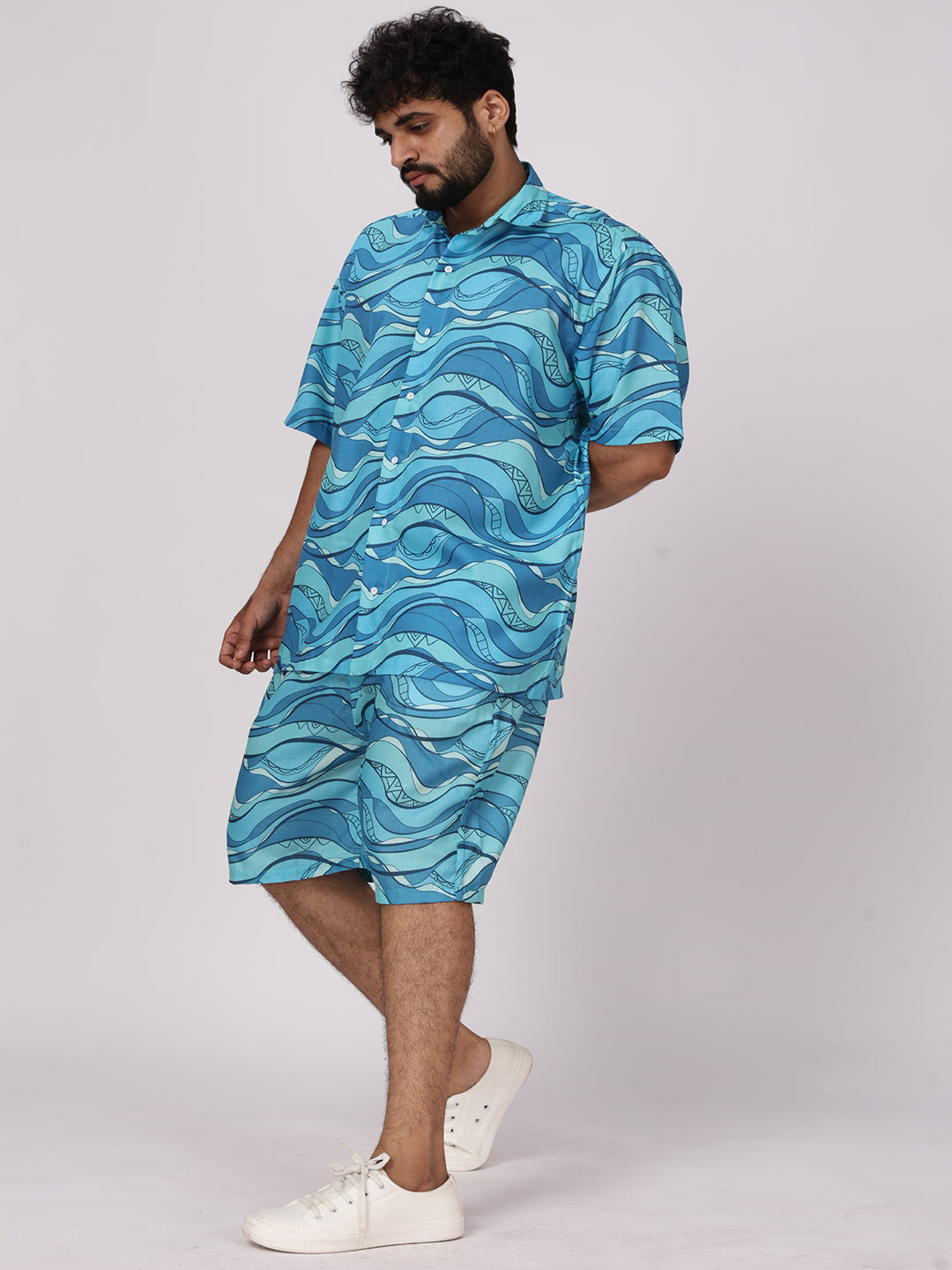 BOWLIFESTYLE Blue Cotton Blend Printed Co-ord Set