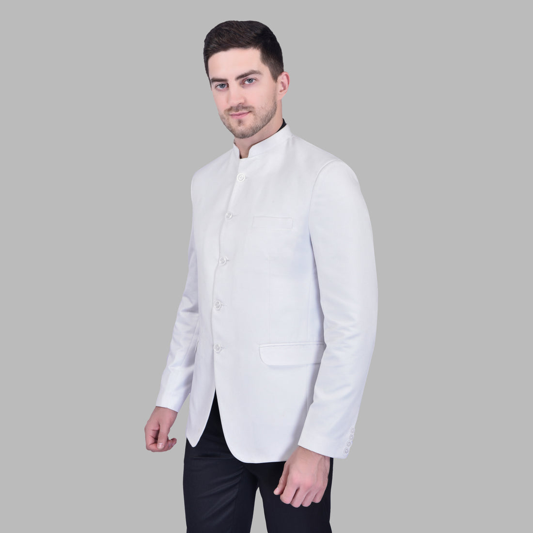 BOWLIFESTYLE White Cotton Blend Solid Blazer