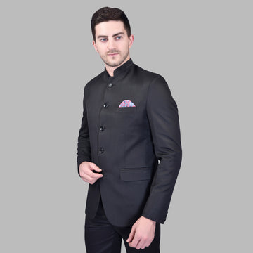 BOWLIFESTYLE Black Cotton Blend Solid Blazer