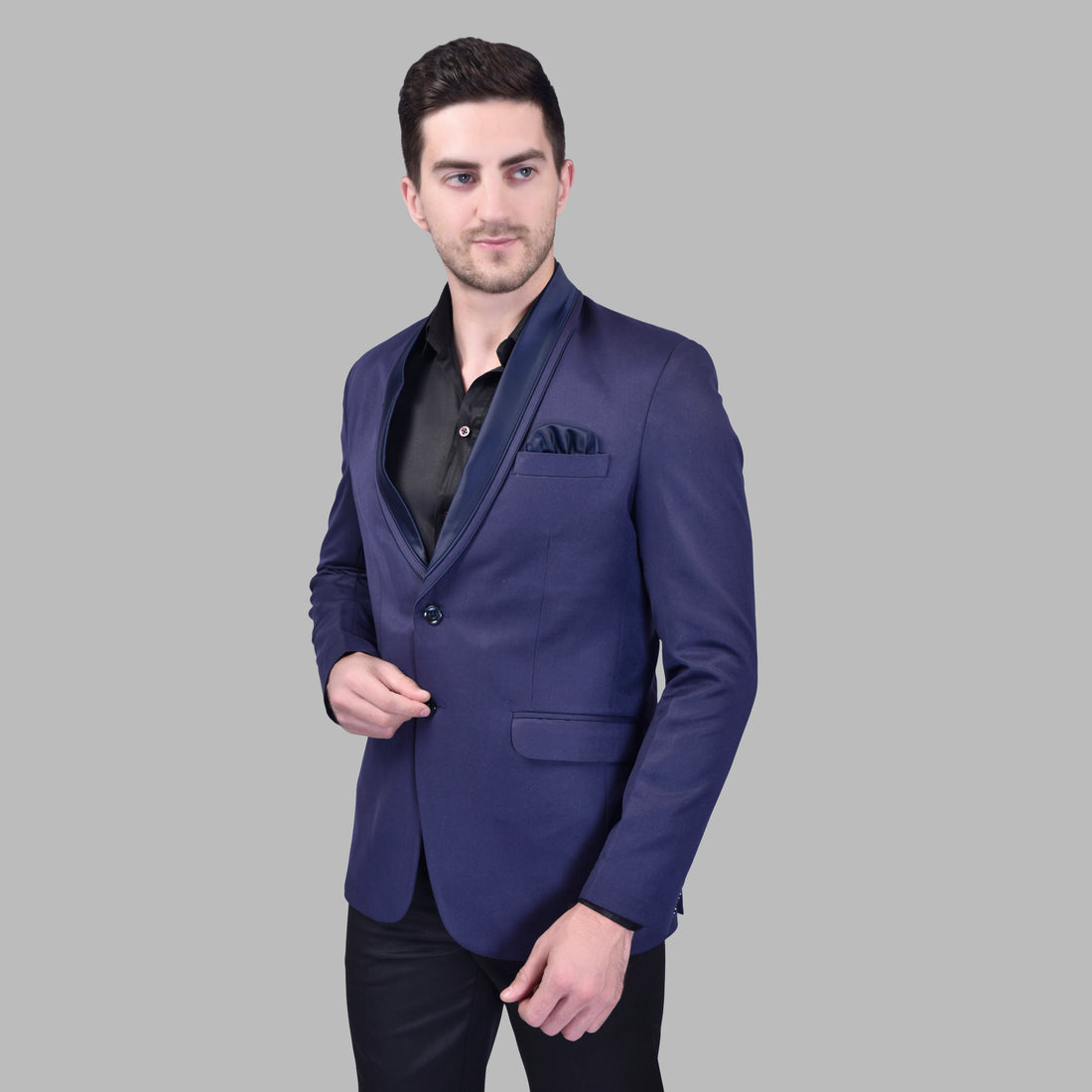 BOWLIFESTYLE Navy Cotton Blend Solid Blazer