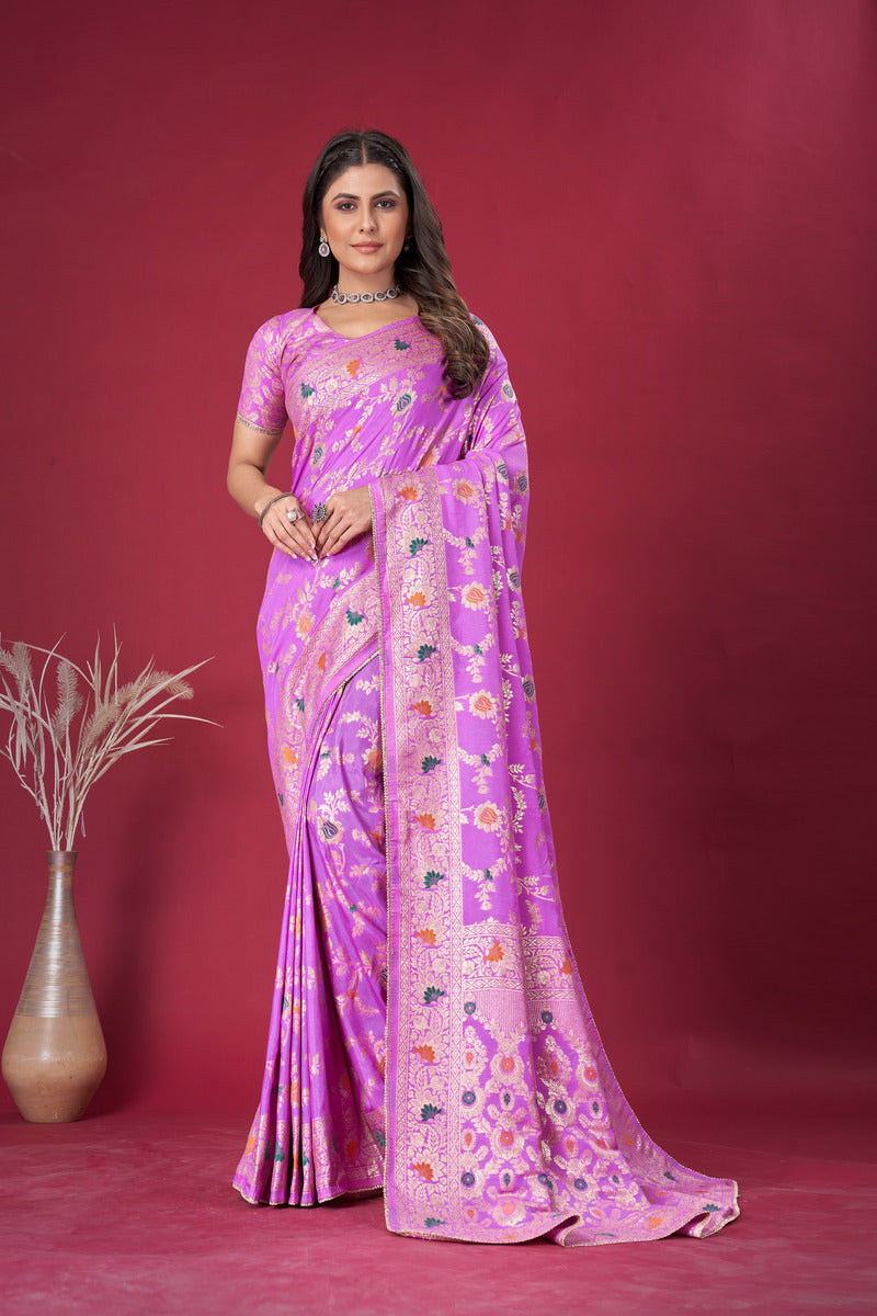 Lavender Gold  Silk Cotton Saree - Woven Design | SANGINI