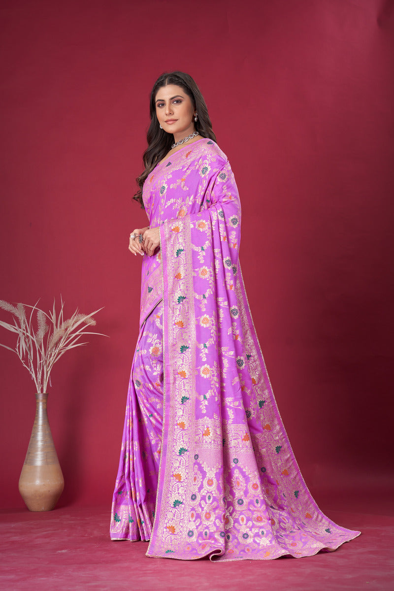 Lavender Gold  Silk Cotton Saree - Woven Design | SANGINI