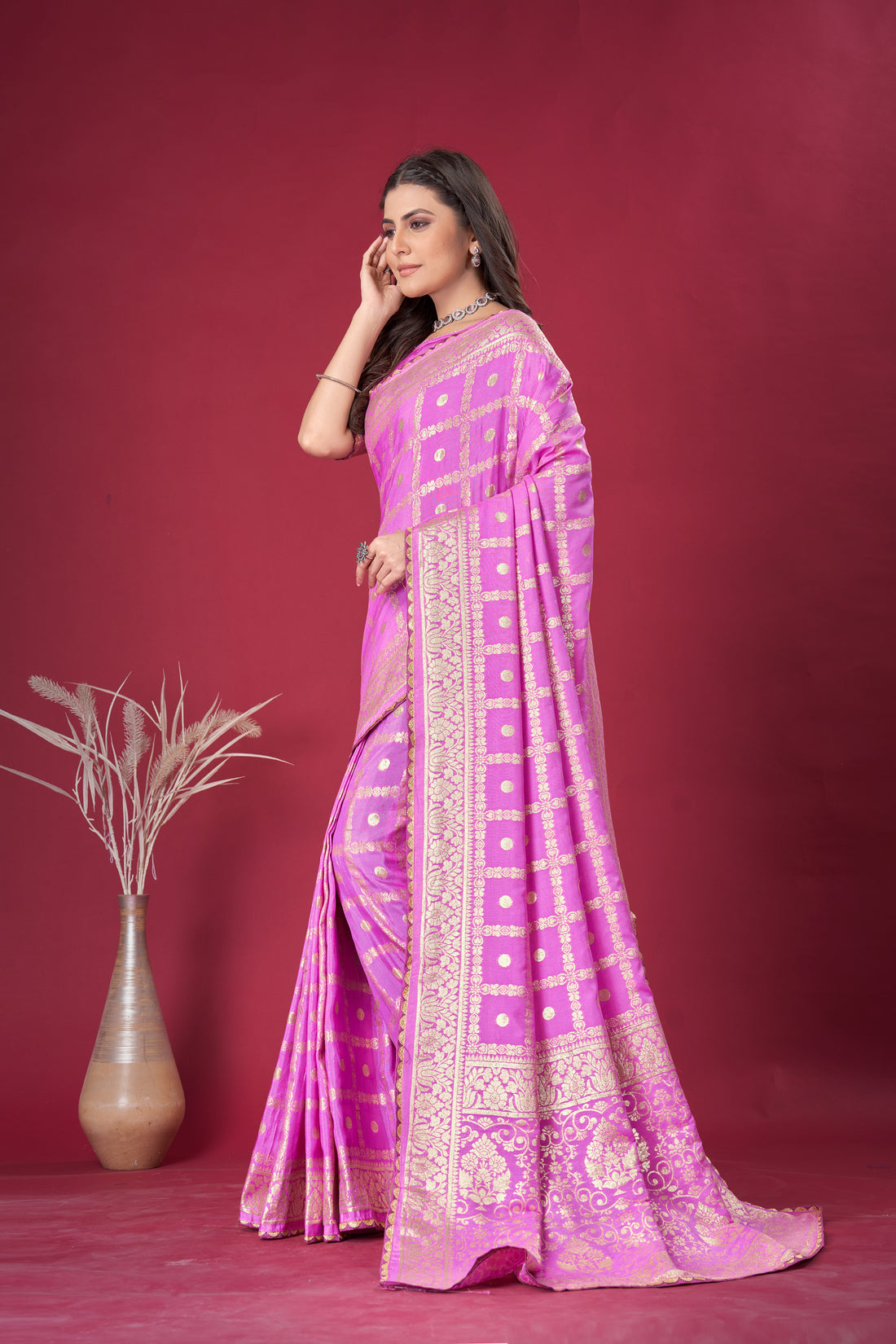 Lavender Gold  Silk Cotton Saree - Woven Design | SANGINI