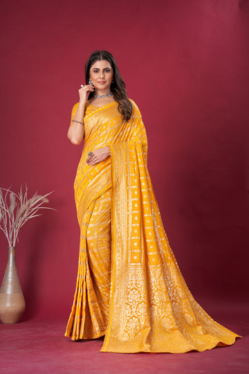 Yellow Gold  Silk Cotton Saree - Woven Design | SANGINI