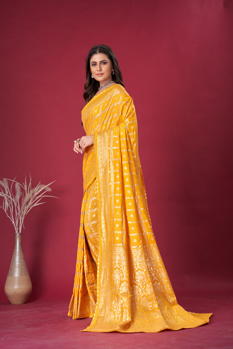 Yellow Gold  Silk Cotton Saree - Woven Design | SANGINI