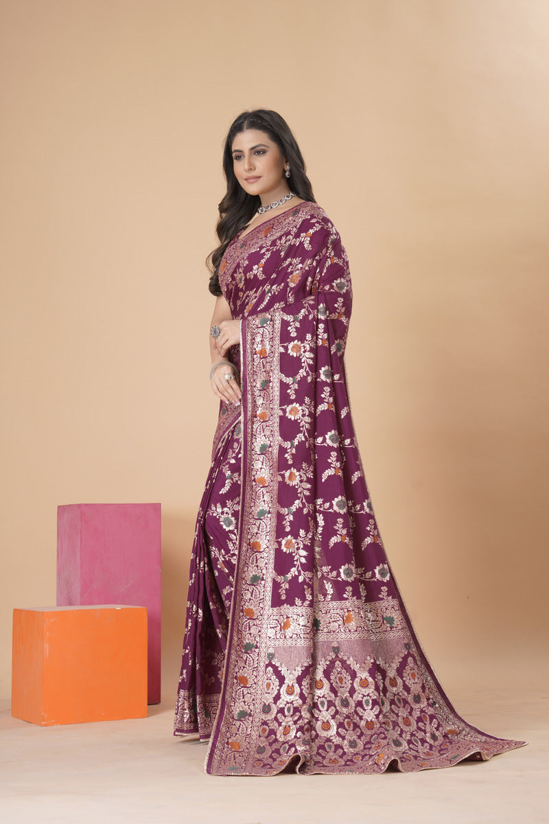 Purple Gold  Silk Cotton Saree - Woven Design | SANGINI